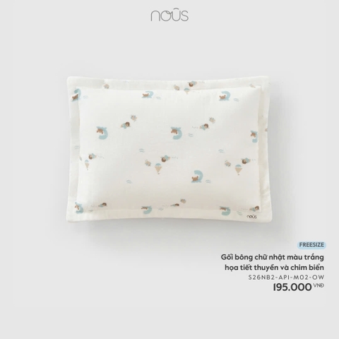 NOUS - Gối bông chữ nhật màu trắng họa tiết thuyền và chim biển - FS - SS26.T1A