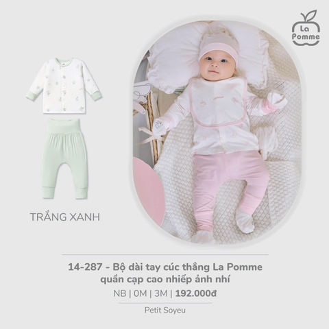 LP - Bộ dài tay cúc thẳng La Pomme quần cạp cao nhiếp ảnh nhí - Trắng xanh - 0-3M - SS26.T2C