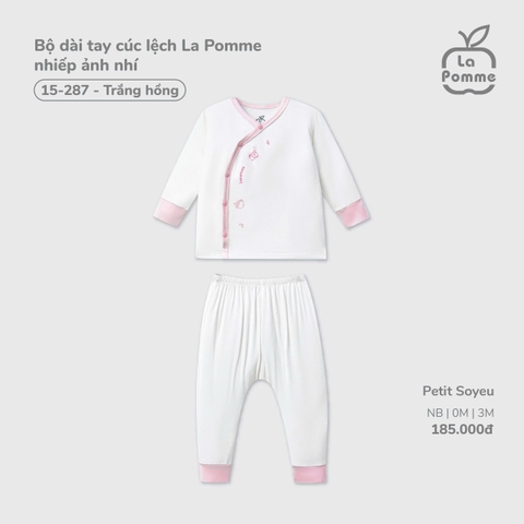 LP - Bộ dài tay cúc lệch La Pomme nhiếp ảnh nhí - Trắng hồng - 0-3M - SS26.T2C
