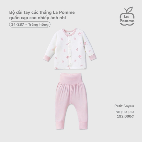LP - Bộ dài tay cúc thẳng La Pomme quần cạp cao nhiếp ảnh nhí - Trắng hồng - 3-6M - SS26.T2C