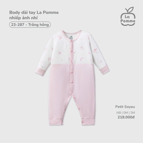 LP - Body dài tay La Pomme nhiếp ảnh nhí - Trắng hồng - 3-6M - SS26.T2C