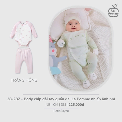 LP - Body chip dài tay quần dài La Pomme nhiếp ảnh nhí - Trắng hồng - 3-6M - SS26.T2C