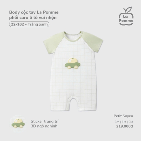 LP - Body cộc tay La Pomme phối caro ô tô vui nhộn - Trắng Xanh - 3-6M - SS26.T2C