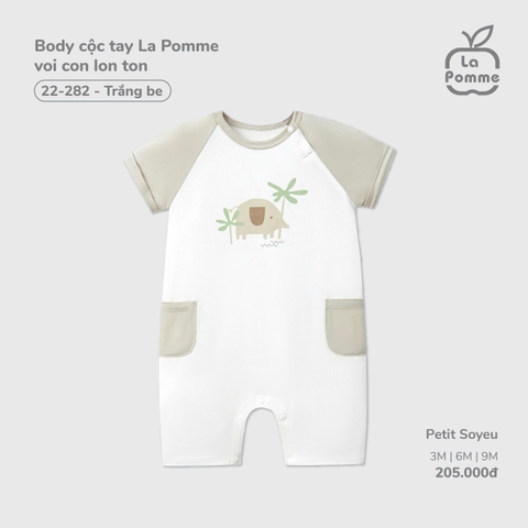 LP - Body cộc tay La Pomme voi con lon ton - Trắng Be - 9-12M - SS26.T2C