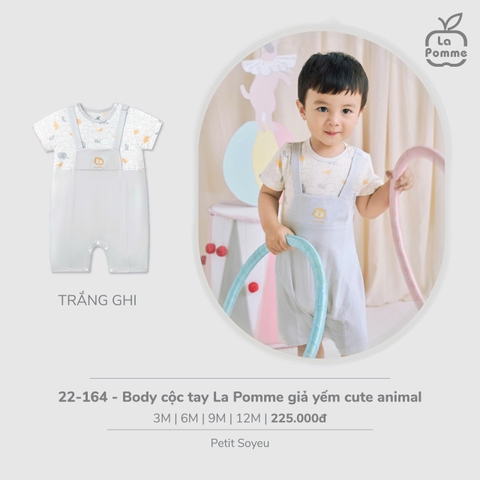 LP - Body cộc tay La Pomme giả yếm cute animal - Trắng Ghi - 3-6M - SS26.T2C