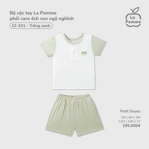 LP - Bộ cộc tay La Pomme phối caro ếch con ngộ nghĩnh - Trắng xanh - 6-9M - SS26.T2C