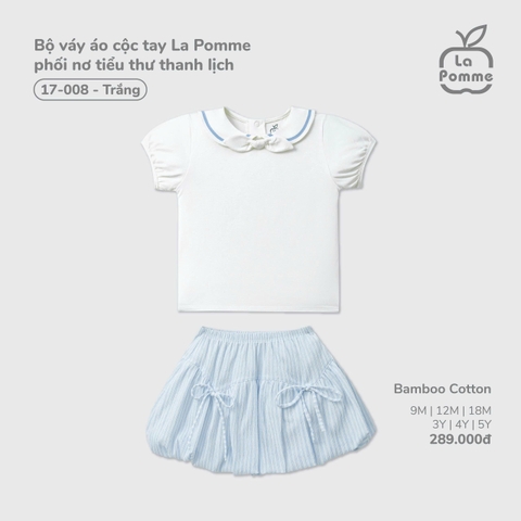 LP - Bộ váy áo cộc tay La Pomme phối nơ tiểu thư thanh lịch - Trắng - 3-4Y - SS26.T2C