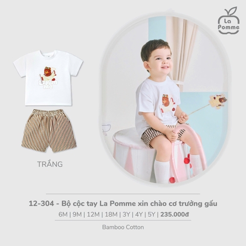 LP - Bộ cộc tay La Pomme xin chào cơ trưởng gấu - Trắng - 4-5Y - SS26.T2C