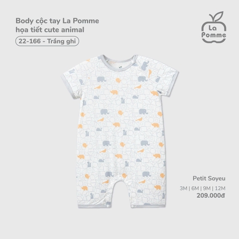 LP - Body cộc tay La Pomme họa tiết cute animal - Trắng Ghi - 6-9M - SS26.T2C