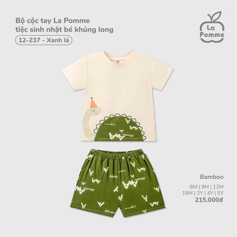 LP - Bộ cộc tay La Pomme tiệc sinh nhật bé khủng long - Xanh lá - 3-4Y - SS26.T2C