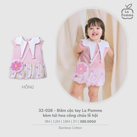 LP - Đầm cộc tay La Pomme kèm túi hoa công chúa lễ hội - Hồng - 12-18M - SS26.T2C