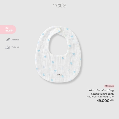 NOUS - Yếm tròn màu trắng họa tiết chim xanh - FS - SS26.T3A