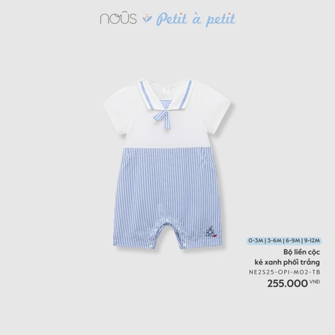 NOUS - Bộ liền cộc kẻ xanh phối trắng - 9-12M - SS26.T3A