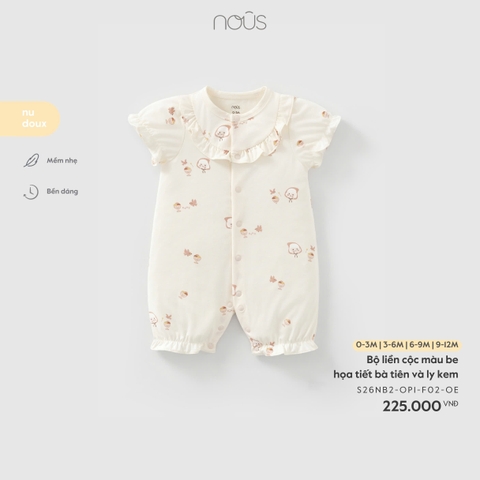 NOUS - Bộ liền cộc màu be họa tiết bà tiên và ly kem - 3-6M - SS26.T3A