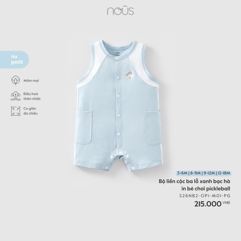 NOUS - Bộ liền cộc ba lỗ xanh bạc hà in bé chơi pickleball - 3-6M - SS26.T3A