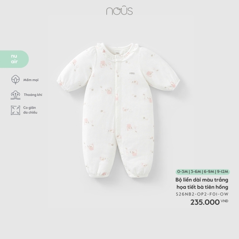 NOUS - Bộ liền dài màu trắng họa tiết bà tiên hồng - 6-9M - SS26.T3A