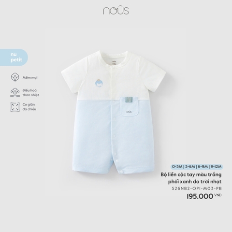 NOUS - Bộ liền cộc tay màu trắng phối xanh da trời nhạt - 3-6M - SS26.T3A