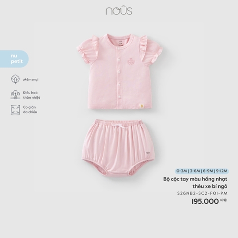 NOUS - Bộ cộc tay màu hồng nhạt thêu xe bí ngô - 3-6M - SS26.T3A