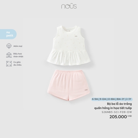 NOUS - Bộ ba lỗ áo trắng quần hồng in họa tiết tulip - 18-24M - SS26.T3A