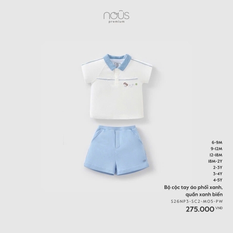 NOUS - Bộ cộc tay áo phối xanh, quần xanh biển - 2-3Y - SS26.T3B
