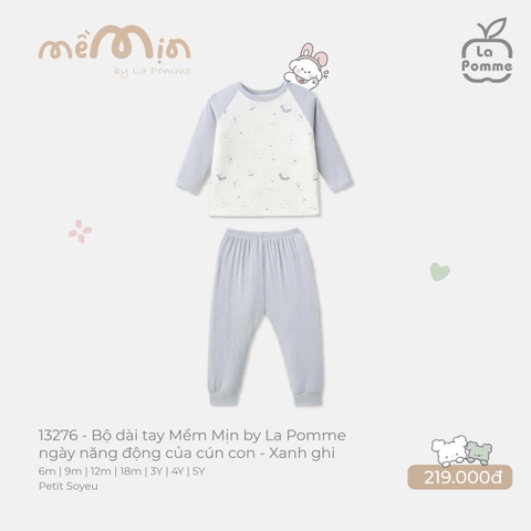 LP - Bộ dài tay Mềm Mịn by La Pomme ngày năng động của cún con - Xanh ghi - 18-24M - SS26.T3A