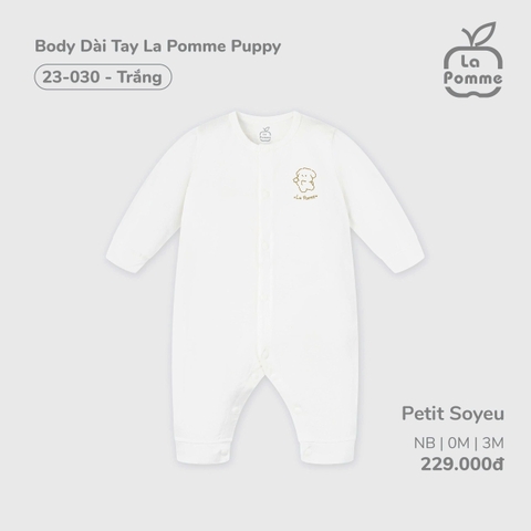 LP - Body Dài Tay La Pomme Puppy - Trắng Puppy - 3-6M - SS26.GM