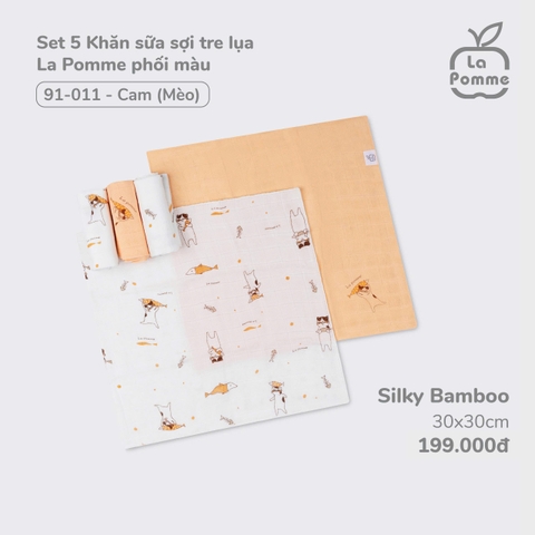 LP - Set 5 Khăn sữa sợi tre lụa La Pomme phối màu (30x30cm) - Cam (Mèo) - FS - SS26.GM