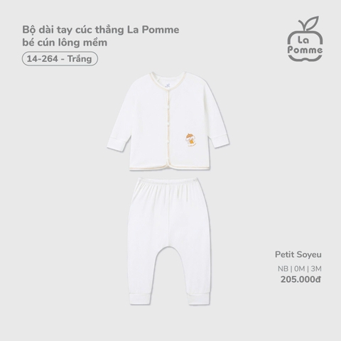 LP - Bộ dài tay cúc thẳng La Pomme bé cún lông mềm - Trắng - 0-3M - SS26.T3B