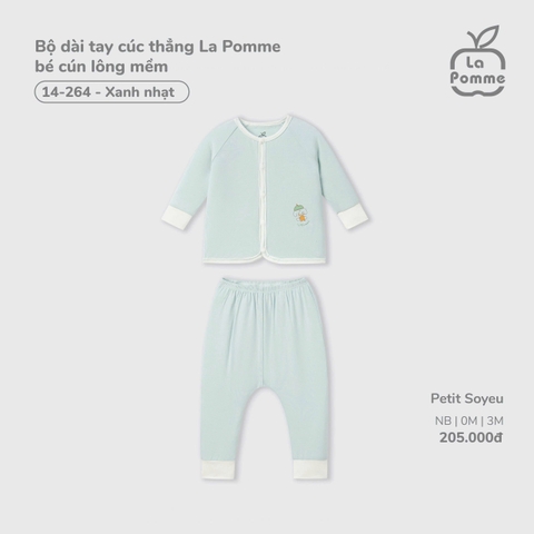 LP - Bộ dài tay cúc thẳng La Pomme bé cún lông mềm - Xanh nhạt - 0-3M - SS26.T3B