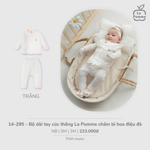 LP - Bộ dài tay cúc thẳng La Pomme chấm bi hoa điệu đà - Trắng - 0-3M - SS26.T3B