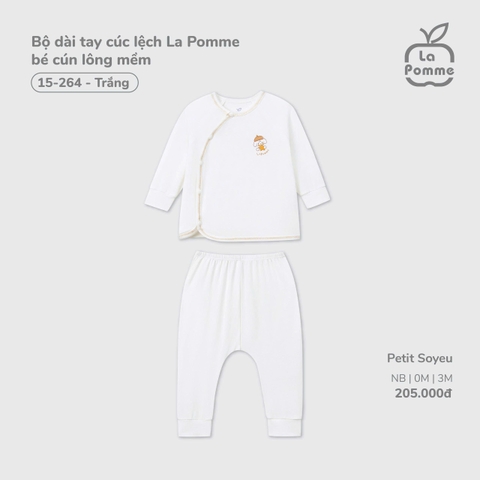 LP - Bộ dài tay cúc lệch La Pomme bé cún lông mềm - Trắng - 3-6M - SS26.T3B