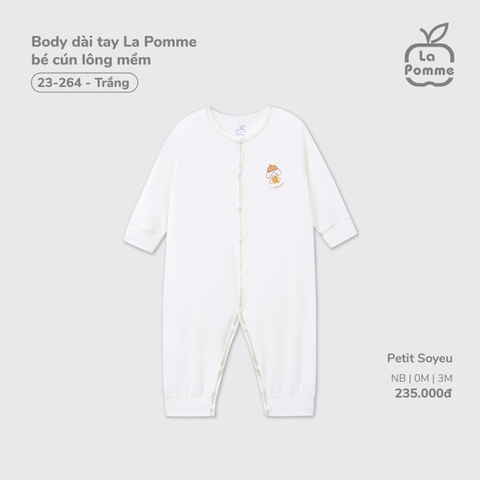 LP - Body dài tay La Pomme bé cún lông mềm - Trắng - 3-6M - SS26.T3B