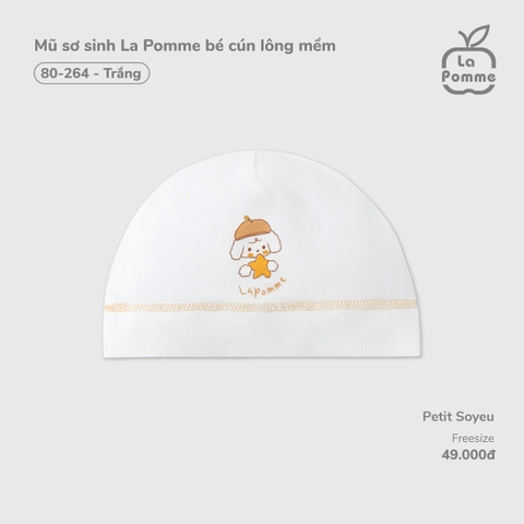 LP - Mũ sơ sinh La Pomme bé cún lông mềm - Trắng - FS - SS26.T3B