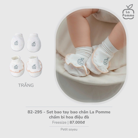 LP - Set bao tay bao chân La Pomme chấm bi hoa điệu đà - Trắng - FS - SS26.T3B