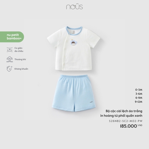 NOUS - Bộ cộc cài lệch áo trắng in hoàng tử phối quần xanh - 3-6M - SS26.T3C