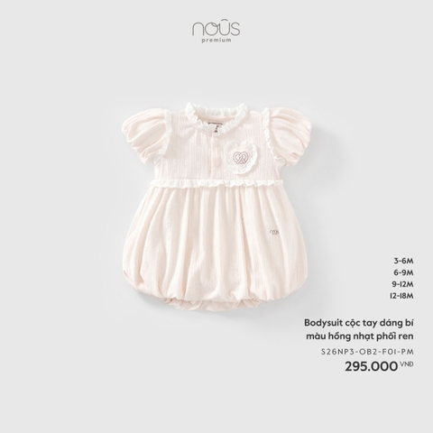 NOUS - Bodysuit cộc tay dáng bí màu hồng nhạt phối ren - 9-12M - SS26.T3C
