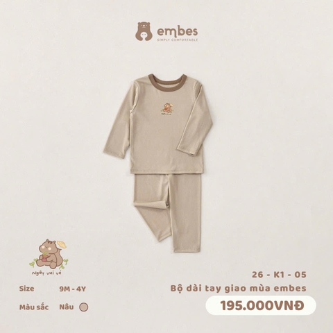 EMBES - Bộ dài tay giao mùa embes - 26-K1-05 - Nâu - 2-3Y