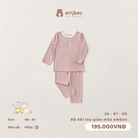 EMBES - Bộ dài tay giao mùa embes - 26-K1-05 - Hồng - 2-3Y