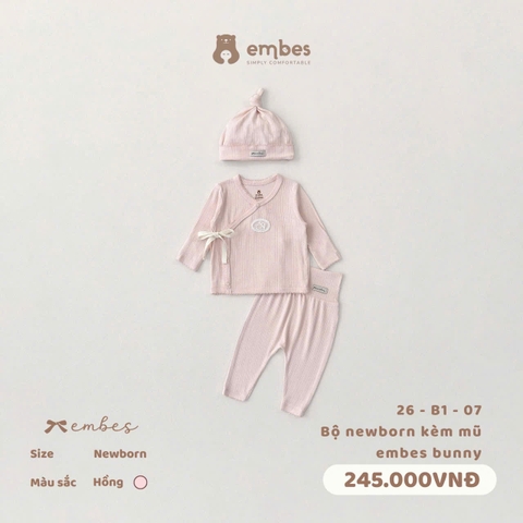 EMBES - Bộ newborn kèm mũ embes bunny - 26-B1-07 - Hồng - Newborn