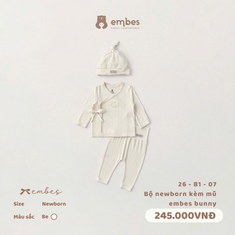 EMBES - Bộ newborn kèm mũ embes bunny - 26-B1-07 - Be - Newborn