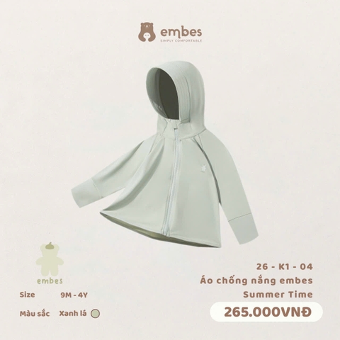 EMBES - Áo chống nắng embes Summer Time - 26-K1-04 - Xanh Lá - 9-12M