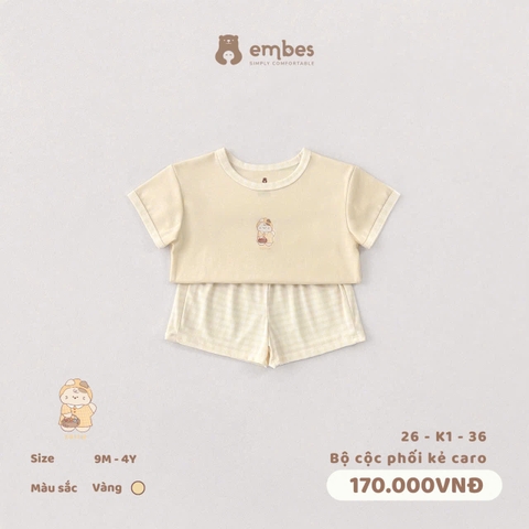 EMBES - Bộ cộc phối kẻ caro - 26-K1-36 - Vàng - 18-24M