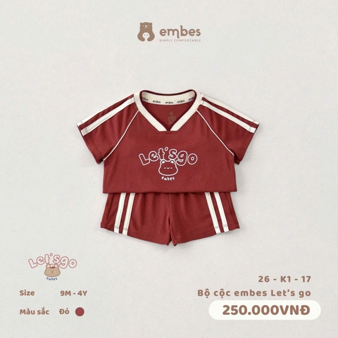 EMBES - Bộ cộc embes Let's go - 26-K1-17 - Đỏ - 3-4Y