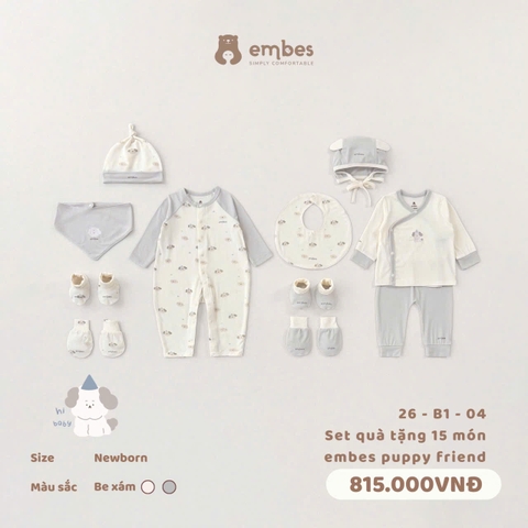 EMBES - Set quà tặng 15 món embes puppy friend - 26-B1-04 - Be xám - NEWBORN