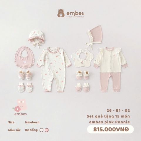 EMBES - Set quà tặng 15 món embes pink Ponnie - 26-B1-02 - Be hồng - NEWBORN
