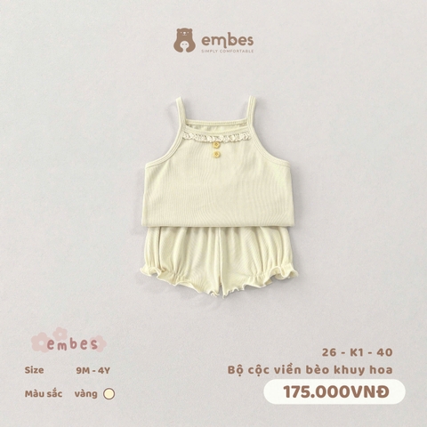 EMBES - Bộ cộc viền bèo khuy hoa - 26-K1-40 - Vàng - 18-24M SS26.T3C