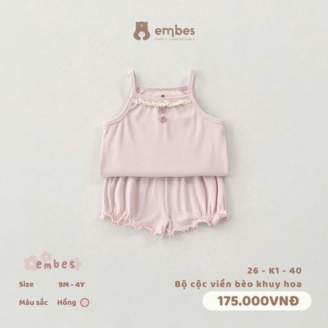 EMBES - Bộ cộc viền bèo khuy hoa - 26-K1-40 - Hồng - 18-24M SS26.T3C
