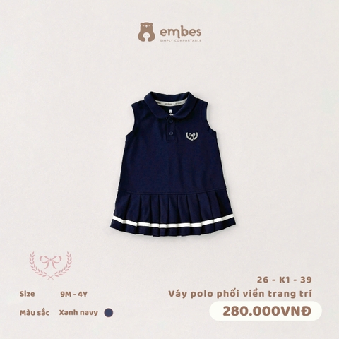 EMBES - Váy polo phối viền trang trí - 26-K1-39 - Xanh navy - 3-4Y - SS26.T4A