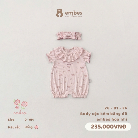 EMBES - Body cộc kèm băng đô embes hoa nhí - 26-B1-26 - Hồng - 3-6M - SS26.T4A