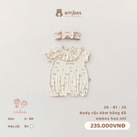 EMBES - Body cộc kèm băng đô embes hoa nhí - 26-B1-26 - Be - 3-6M - SS26.T4A